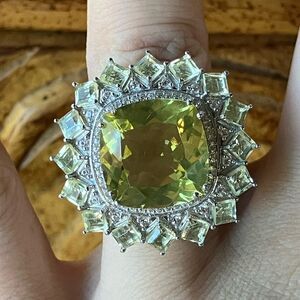 Golden Quartz Sterling Silver Cocktail Ring Size 7